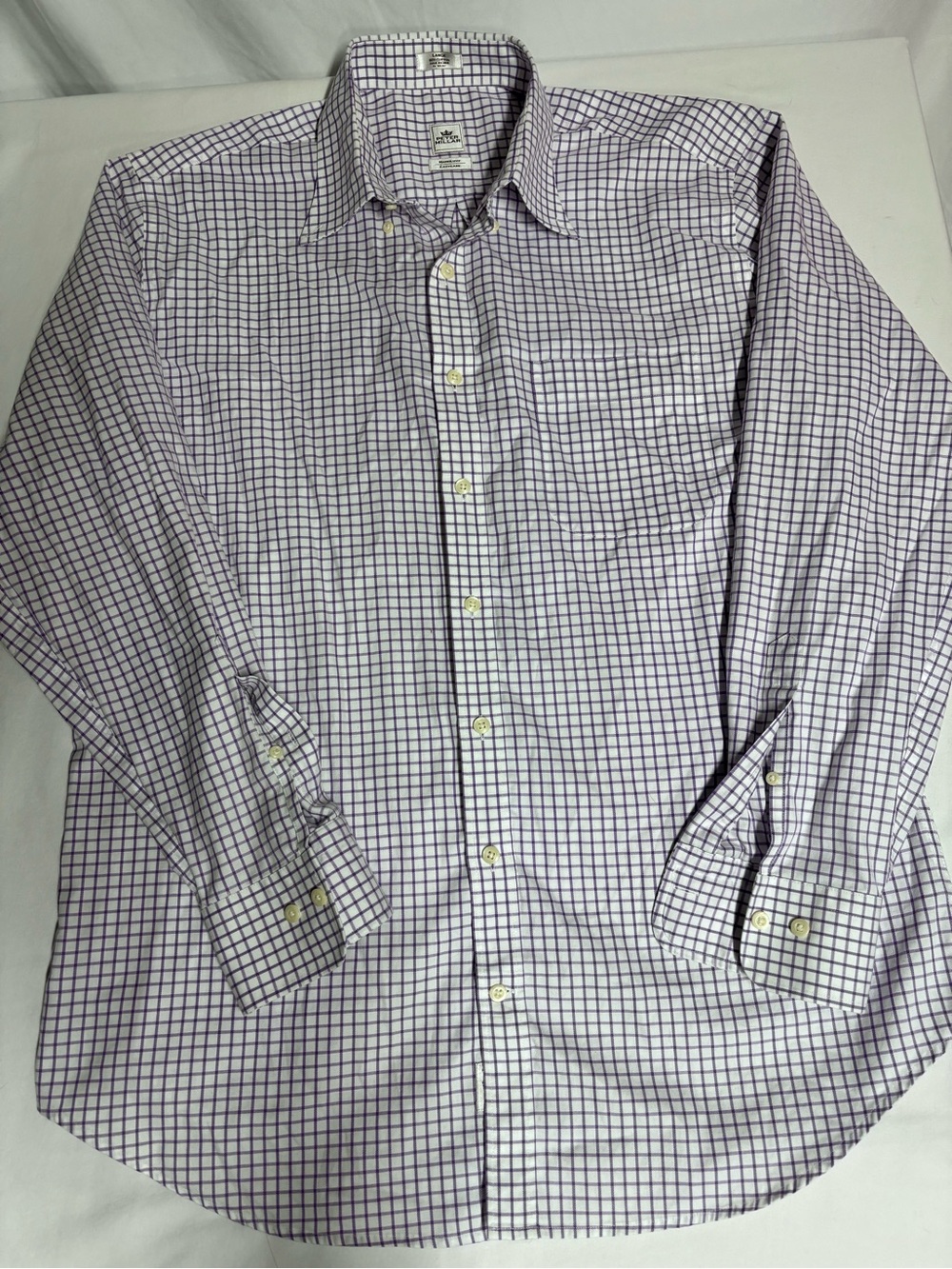 Peter Millar Nanoluxe EasyCare Men’s Large Purple Check 100% Cotton Shirt